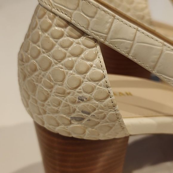 Cole Haan Emilee Leather Croc Embossed Side Cut Out Stacked Block Heel Pumps - Picture 9 of 13